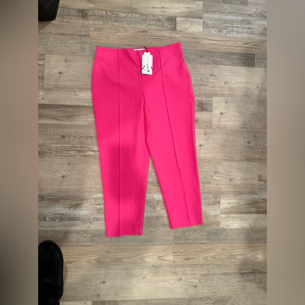 NWT- Zara Hot Pink Cropped Trousers size XXL - Picture 3 of 5